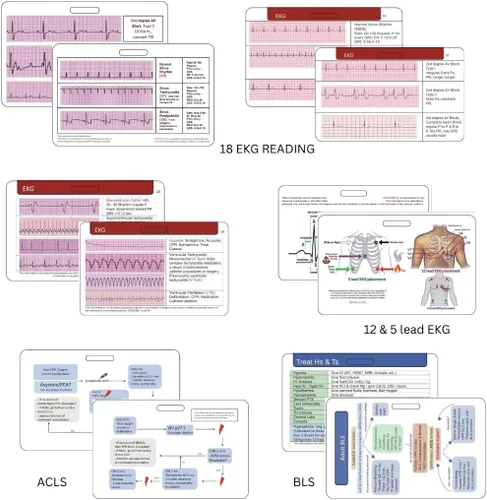 Vista 2 de 6 tarjetas de identificación de ECG, referencia de insignia cardíaca + (EKG Cheat Sheets PDF) – Tele, UCI, tarjeta de enfermería, estudiante