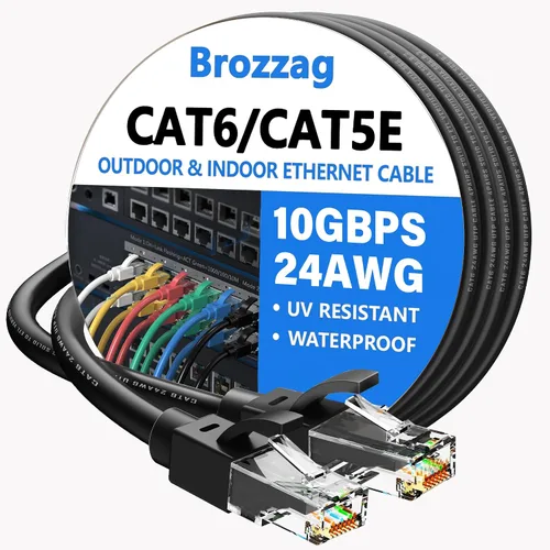 Vista 19 de Cable Ethernet de 20 pies para Cat6/Cat5E, 10 Gbps compatible con Cat8/Cat7, cable de red 24AWG para interiores y exteriores, entierro directo Negro