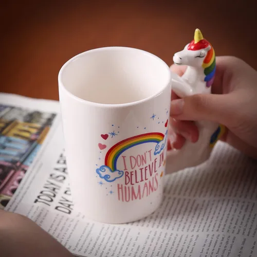 Vista 2 de Taza de cerámica para el hogar y la oficina, taza creativa de animales 3D de porcelana con asa para café, té, jugo, leche y agua, 14 onzas, taza