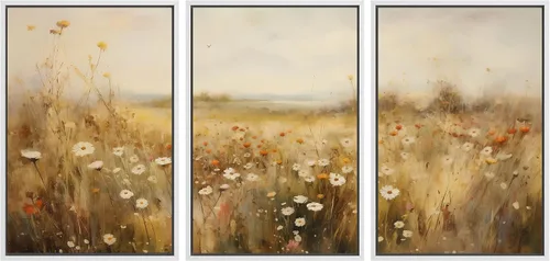 Vista 76 de SIGNWIN Lienzo enmarcado para pared, juego de arte de campos pastorales, flores silvestres, campo rústico, paisaje, floral, ilustraciones modernas