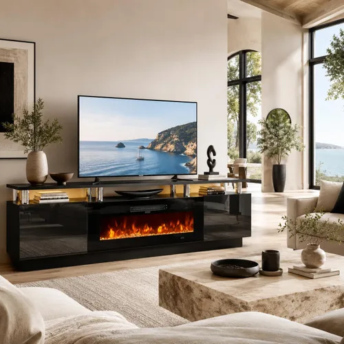 Vista 8 de Soporte de TV de 70 pulgadas para sala de estar, centro de entretenimiento moderno y consola multimedia, se adapta a televisores de hasta 80 Todo