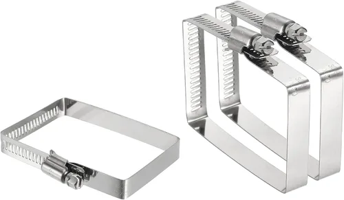 Vista 21 de uxcell 2 abrazaderas de manguera rectangulares de acero inoxidable 304, ajustables de 2 x 2 pulgadas, abrazaderas de tubo de conducto de engranaje