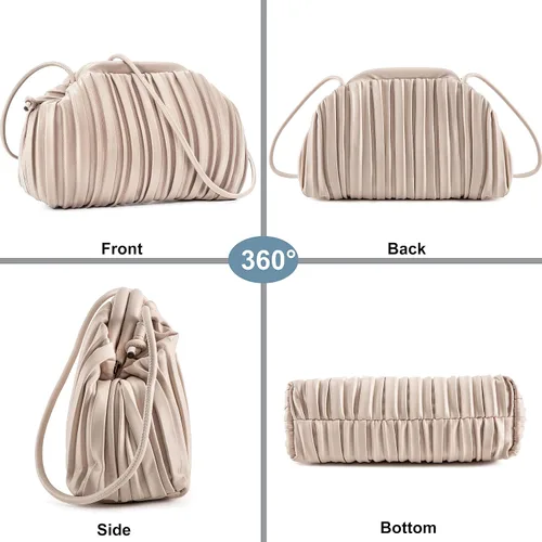 Vista 2 de NIUEIMEE ZHOU Bolso de mano fruncido para mujer, de piel sintética, bolso de mano, bolso de mano retro, bolso cruzado