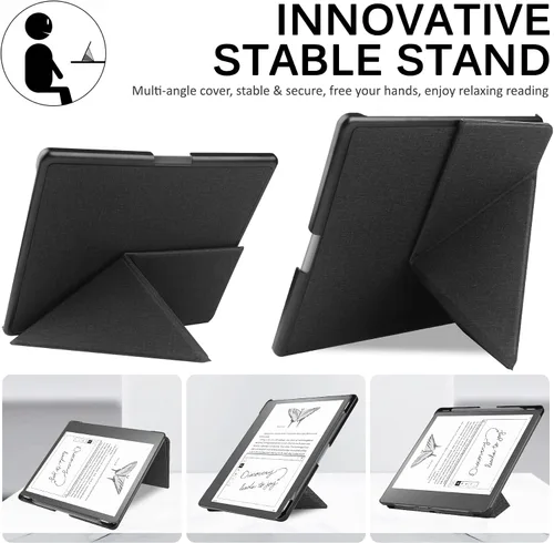 Vista 3 de Miimall Funda compatible con Kindle Scribe 2022, piel sintética de alta calidad, con función de encendido/apagado automático y múltiples ángulos