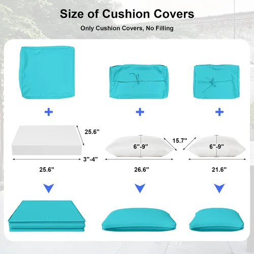 Vista 3 de ALAULM 11 fundas de cojín de repuesto, impermeables y a prueba de salpicaduras, para muebles de exterior, con cremalleras, solo fundas