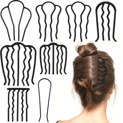 Vista 8 de Peines para el cabello en forma de U para mujer, estilo vintage estilo vintage (Negro)