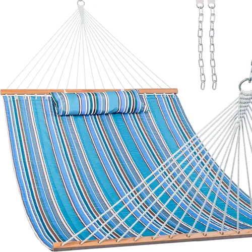Vista 8 de Lazy Daze Hammocks - Hamaca doble de tela acolchada de 12 pies con barras de suspensión y almohada desmontable, capacidad de carga de 450 libras