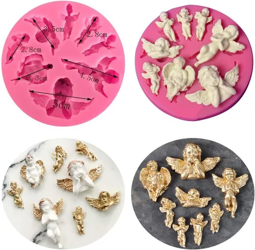 Vista 5 de HiParty 3 unids/set mini ángel bebé & alas Fondant moldes Angelic Querub silicona pastel herramientas de decoración de moldes de arcilla polimérica
