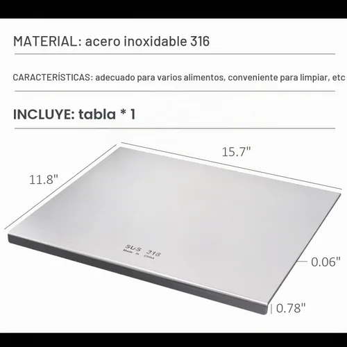 Vista 6 de Tablas de cortar de acero inoxidable 316 para cocina, tablas de cortar de acero inoxidable con labio, tablas de cortar de acero adecuadas