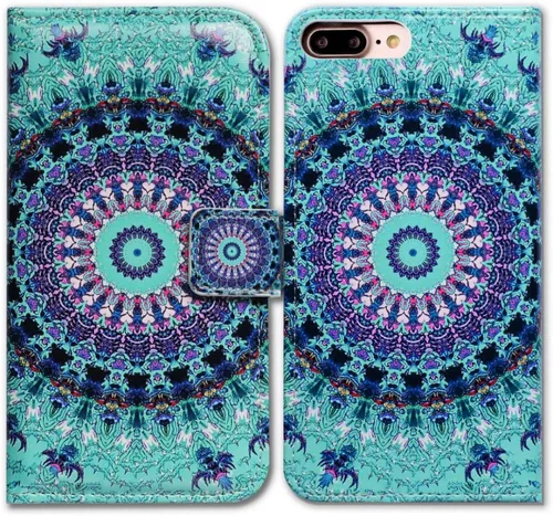 Vista 9 de Bcov Bfun - Funda para iPhone 8 Plus, funda para iPhone 7 Plus, diseño de cachemira brillante con ranura para tarjetas, funda de cuero para iPhone 7