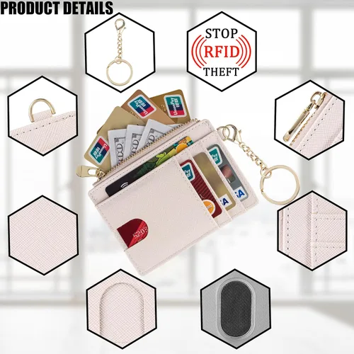 Vista 3 de Suweibuke - Billetera delgada de bolsillo, con bloqueo RFID, tarjetero para tarjetas de crédito, mosquetón en D, ventana para identificación