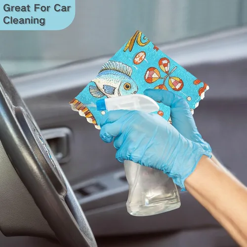 Vista 7 de Retro Sea Fish Cuttlefish Blue Absorbent bar Towels Tea Towel Set Terry Dish Cloths for Kitchen Print Camping Soft Martillo para cocina 11x11in 6