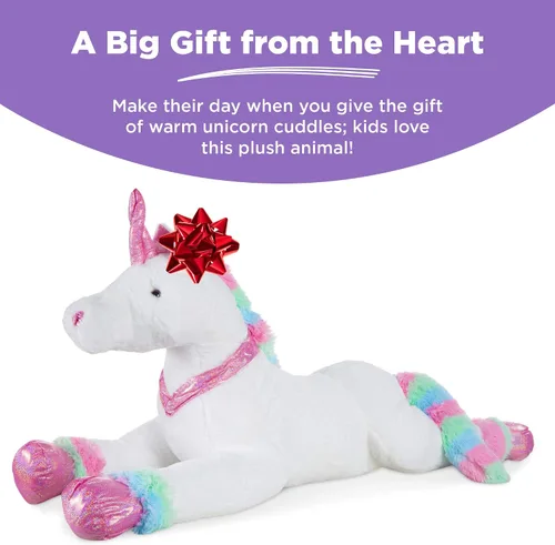 Vista 3 de Best Choice Products Unicornio de peluche extra grande de 52 pulgadas para niños, juguete de peluche de tamaño real con detalles de arcoíris, piel