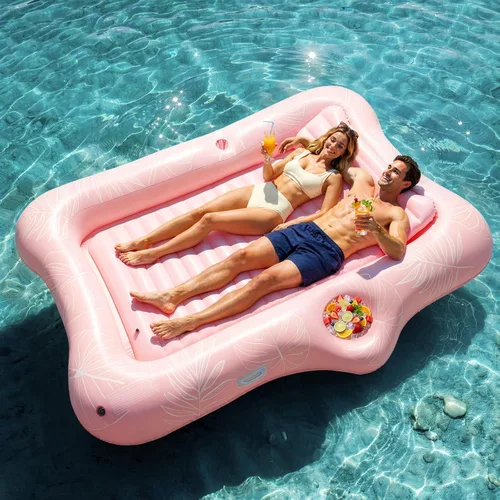 Vista 12 de HeySplash Inflatable Tanning Pool Lounger Float, Suntan Tub for Adults A-Pink Leaf L