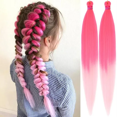 Vista 51 de Cabello trenzado verde con lentejuelas de 26 pulgadas, preestirado, trenzas de textura Yaki, extensiones de cabello pre plumadas, 3 paquetes, fácil