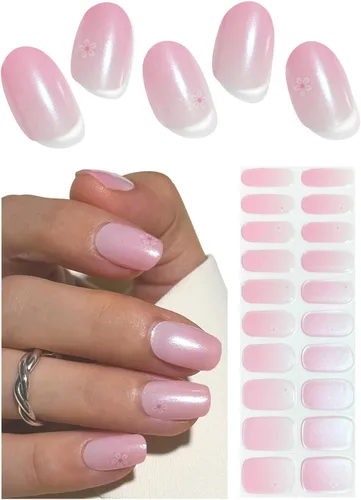 Vista 7 de Tiras adhesivas de uñas de gel semicuradas, 20 pegatinas adhesivas UV de color azul cromo, envolturas para manicura casera DIY