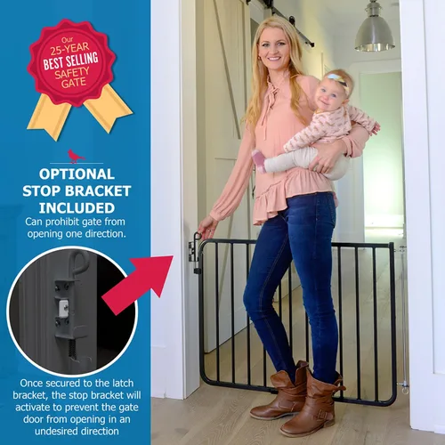 Vista 5 de Cardinal Gates MG15 Puerta de bebé con bloqueo automático para escaleras, puerta ajustable para perros para interiores, hecha de aluminio para Negro