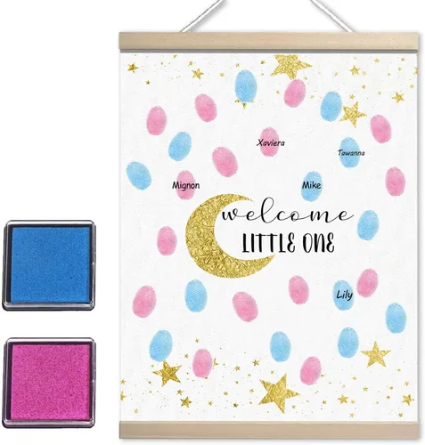 Vista 10 de QZCYU Libros de invitados de lienzo con huellas dactilares para revelación de género, decoraciones de baby shower, decoración de fiesta