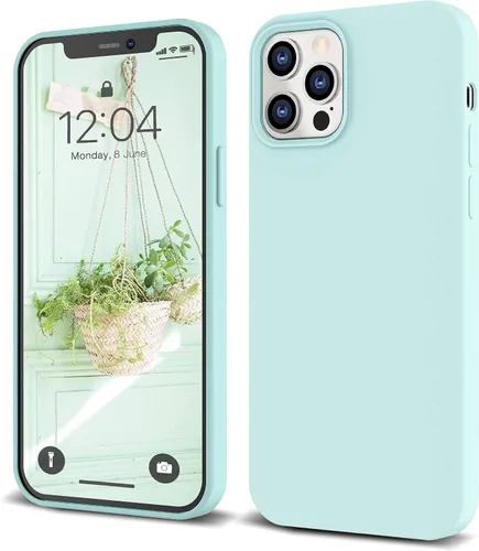 Vista 13 de IceSword Funda para iPhone 12 Pro Max, de silicona líquida delgada protectora a prueba de golpes, forro de microfibra antiarañazos, color azul