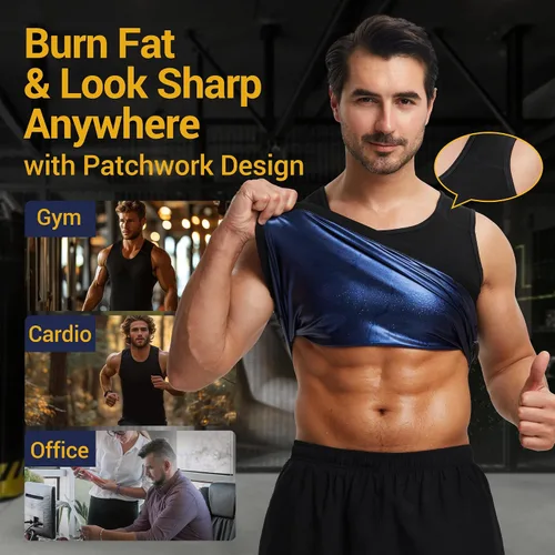 Vista 4 de Chaleco de Sudoración para Sauna para Hombre - Entrenador de Cintura de Compresión, Camiseta de Sauna para Entrenamiento en el Gimnasio, Chaleco