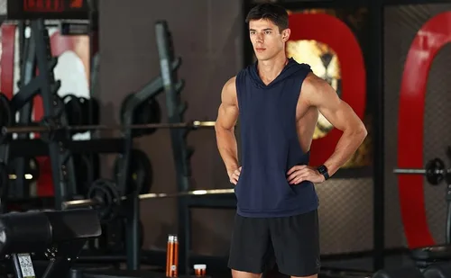 Vista 2 de Camiseta sin mangas de entrenamiento para hombre, camiseta sin mangas con capucha para gimnasio, culturismo, entrenamiento, camiseta atlética