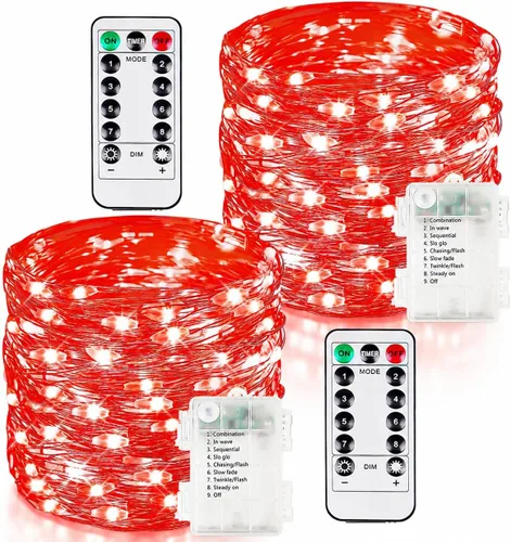 Vista 25 de Serie de luces LED RGB parpadeantes que cambian de color, funciona con pilas, para decoración de interiores y exteriores, con temporizador y control