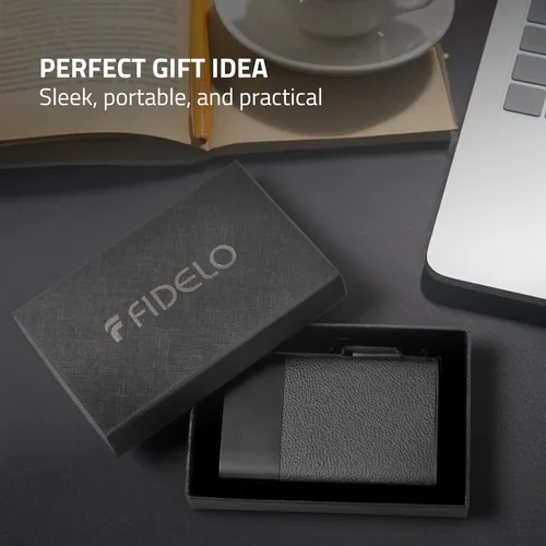 Vista 7 de Fidelo Cartera minimalista para hombre – Soporte delgado para tarjetas de crédito con clip para dinero, bolsillo frontal con bloqueo RFID, Cuero sin