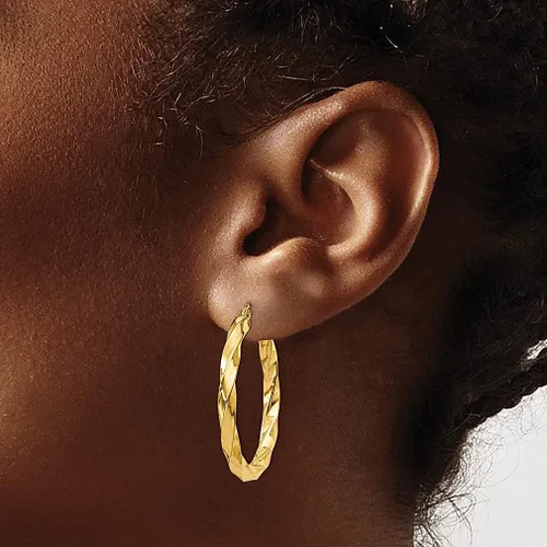 Vista 3 de Juego de aretes de aro trenzados de oro amarillo de 14 quilates de 0.118in, joyería fina redonda para mujer, regalos para ella, Cristal Oro amarillo
