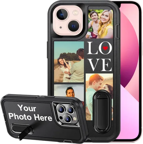 Vista 27 de Funda personalizada para iPhone 13, soporte incorporado/función atril, protección resistente a los arañazos, cubierta de fotos personalizada