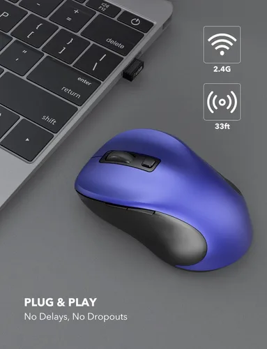 Vista 2 de Trueque Mouse inalámbrico, mouse ergonómico de 2.4 GHz para computadora con receptor USB y 3 niveles ajustables, mouse inalámbrico de 6 botones