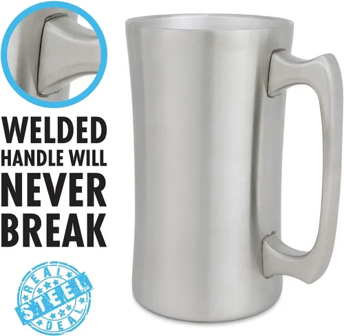 Vista 3 de Real Deal Steel Paquete para amantes de la cerveza: 4 vasos de cerveza de acero inoxidable aislados al vacío de 16 onzas y 2 tazas de acero