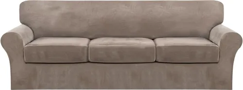 Vista 23 de FantasDecor Fundas de terciopelo para sofá de 2 piezas para sala, con cojín individual, protector elástico de muebles para mascotas, lavable a Negro