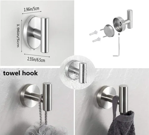 Vista 4 de szhdxsy - Juego de 6 accesorios de baño, toallero de acero inoxidable SUS 304 montado en la pared, incluye toallero de 16 pulgadas, soporte