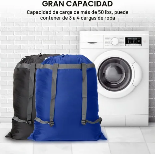 Vista 6 de Paquete de 2 mochilas para lavandería, 27 x 34 pulgadas, bolsa de lavandería resistente con correas para el hombro, cierre de cordón, mochila