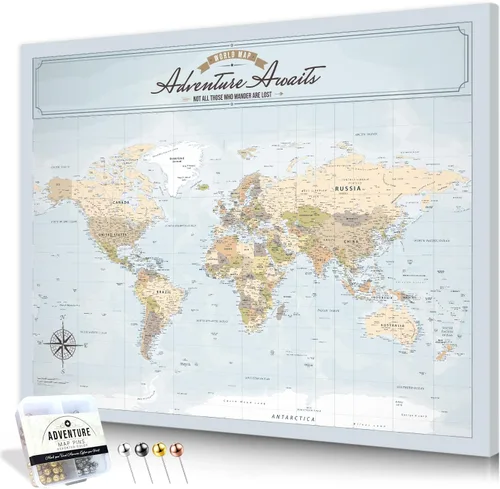 Vista 110 de IPIC - Lienzo con mapas de EE. UU. para decoración de pared, mapa con pin de empuje para marcar viajes, mapa de viaje impreso de EE. UU.