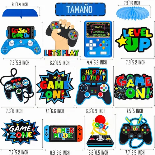 Vista 2 de Centros de mesa de panal para videojuegos, 12 piezas, centros de mesa de fiesta de juegos, decoración de cumpleaños, decoración de mesa temática