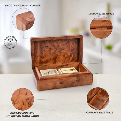 Vista 2 de Caja mediana de madera tallada a mano multiusos para recuerdos, organizador de almacenamiento de arte decorativo, caja de joyería, decoración