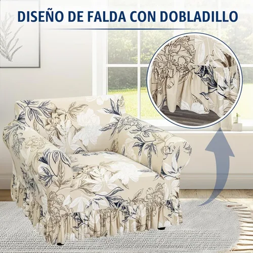 Vista 6 de FUANGUI Funda para Sofá de 1 Pieza, Funda Elástica para Sofá Estampada para Sofá de 3 Cojines con Falda Apta para Mascotas, Fundas de Sofá Lavables