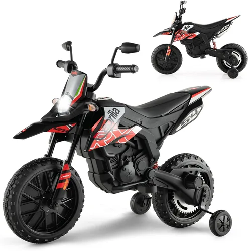 Vista 11 de INFANS Motocicleta para niños de 12 V, con licencia Aprilia RX125, motocicleta de montar para niños pequeños con ruedas de entrenamiento, suspensión