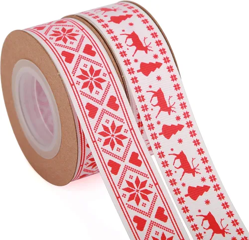 Vista 10 de Meseey 4 rollos de cinta de algodón de menta de caramelo de Navidad de 20 yardas y 5/8 pulgadas a rayas rojas y blancas para envolver regalos