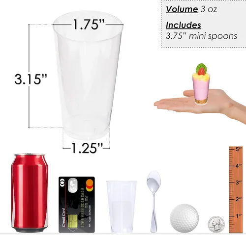 Vista 4 de DLux 100 x 3 oz Mini tazas de postre, tirador - taza de aperitivo de plástico transparente parfait - pequeño vaso reutilizable tirador