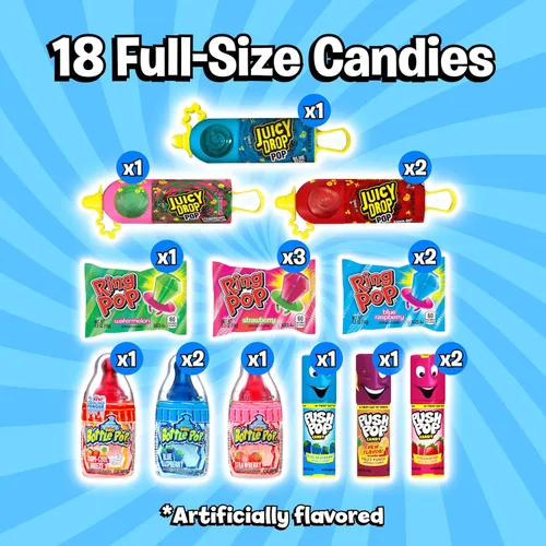 Vista 3 de Bazooka Candy Brands Caja de dulces variada – 18 paletas de dulces de verano de Ring Pop, Push Pop, Baby Bottle Pop & Juicy Drop – Caramelos