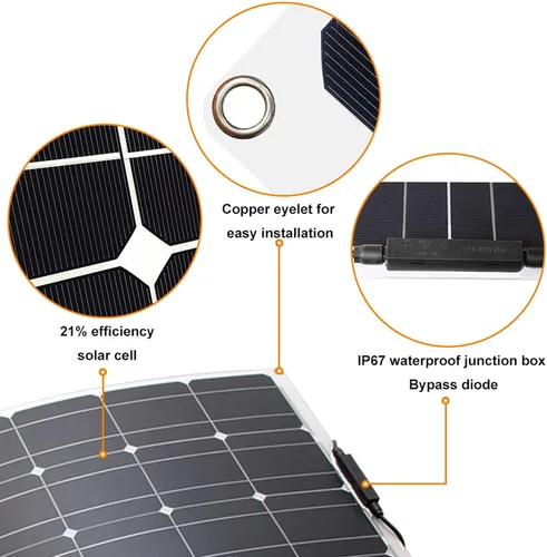 Vista 4 de Kit de panel solar y 300 W, 200 W, 100 W, paneles solares flexibles, módulo de cargador de batería de alta eficiencia, 100 W