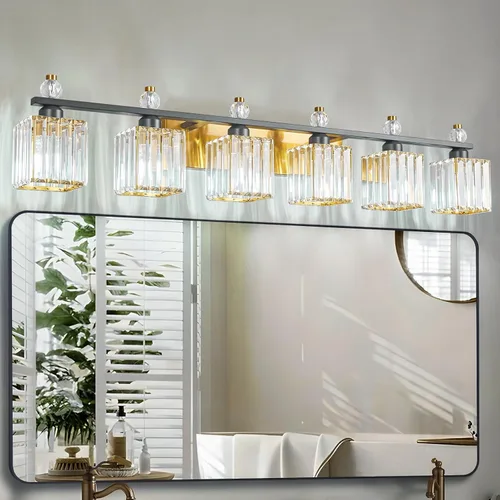 Vista 40 de Luces de Tocador de Baño de 3 Luces, Placado Negro, Modernas Luces de Tocador de Cristal para Baño, Luces de Tocador de Cristal para Usar Sobre