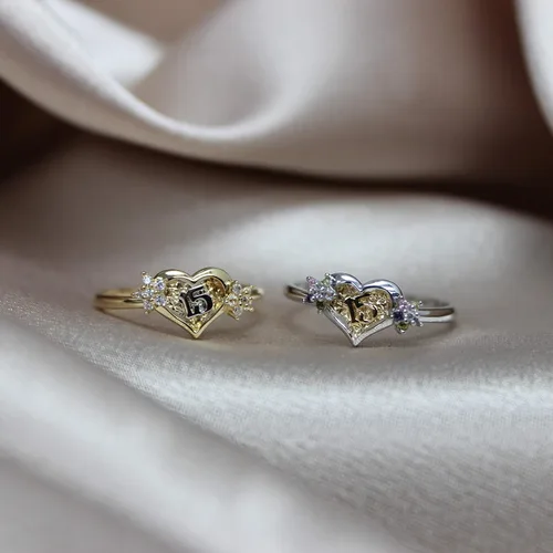 Vista 6 de Ioka - Anillo de quinceañera de oro amarillo macizo de 15 años de cumpleaños con circonita cúbica