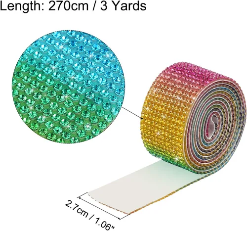 Vista 2 de MECCANIXITY 3 rollos de cinta de diamantes de imitación autoadhesiva de 1 pulgada y 3 yardas para proyectos de artes y manualidades, pasteles