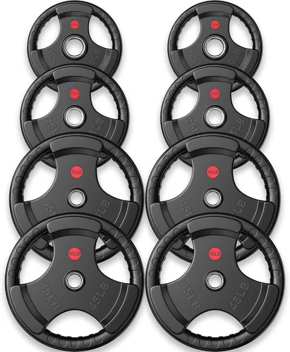 Vista 10 de GIKPAL Discos de peso de goma de agarre olímpico de 2 pulgadas para entrenamiento de fuerza, levantamiento de pesas en el hogar y el gimnasio, juego
