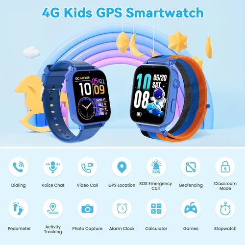 Vista 2 de Reloj inteligente 4G para niños, reloj inteligente para niños y niñas de 4 a 12 años con llamadas, SOS, controles parentales, juegos, cámara