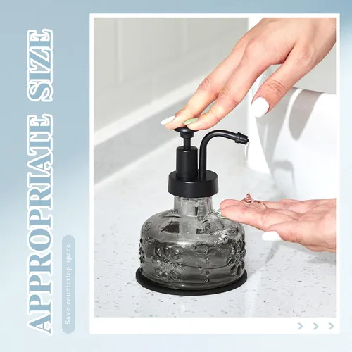Vista 4 de Tioncy Dispensador de jabón antiguo para cocina, baño, encimera, dispensador de bomba de jabón de vidrio, contenedor pequeño rústico recargable