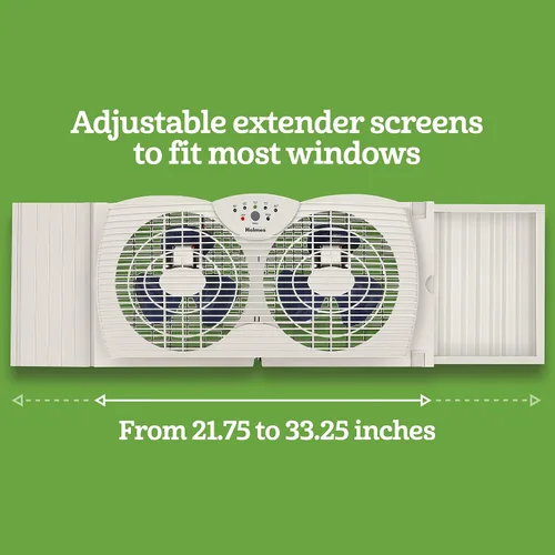 Vista 4 de HOLMES Ventilador Digital de Ventana de Doble Aspa con Control de Termostato Programable, Ventiladores Duales de 3 Aspas, 2 Velocidades, Panel